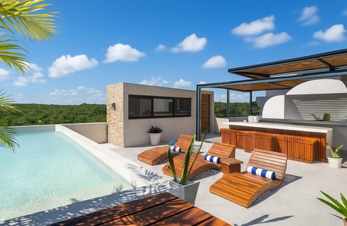 Tulum Apartment | 3-Bed Panoramic Penthouse Private Rooftop Pool Terrace Jetted Dip Pool