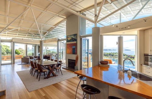 Matiatia Bay House | Cliff seated with fabulous sea views, a solar heated pool and a new spa pool!